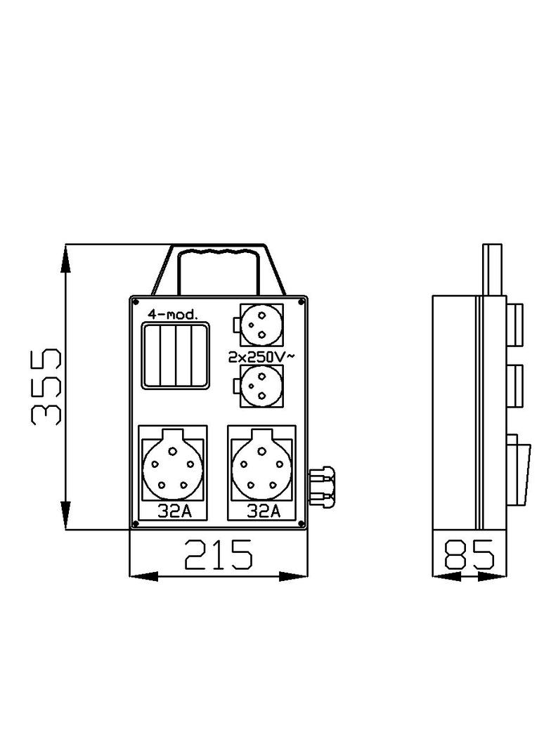 RS 4-mod. 2x2P+Z, 3P+N+Z 16A, 3P+N+Z 32A  IP 44 szara
