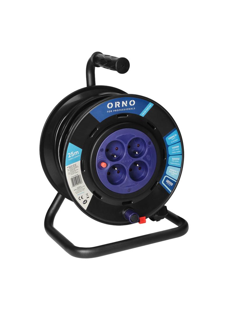 Przedłużacz bębnowy, 4 gniazda 2P+Z, kabel PVC H05VV-F 3x1,5mm2, długość 25m, stałe gniazda, termik,