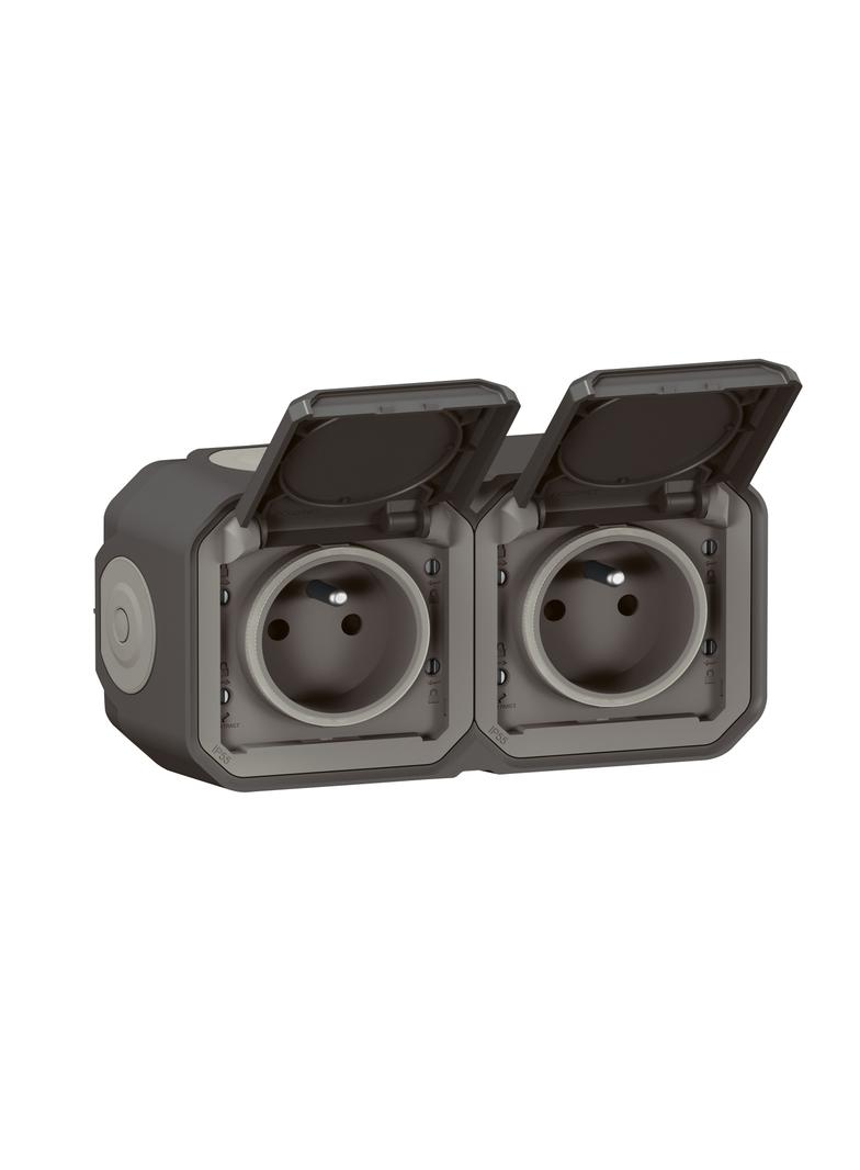 NOWE PLEXO - GNIAZDO 2X2P+Z POZIOME KOMPLET NATYNKOWY 16 A - 250 V~ ANTRACYT
