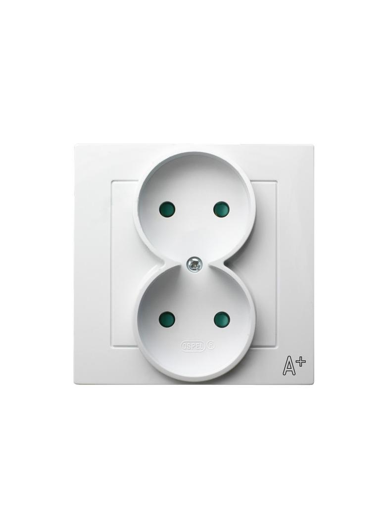 AS ANTYBAKTERYJNY Gniazdo podwójne z przesłonami torów prądowych, kompletne z ramką, produkt zawiera