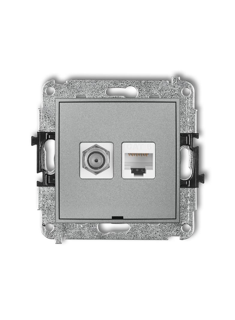 MINI Mechanizm gniazda antenowego poj. typu F (SAT) + gniazda komp. poj. 1xRJ45, kat. 6, 8-stykowy,