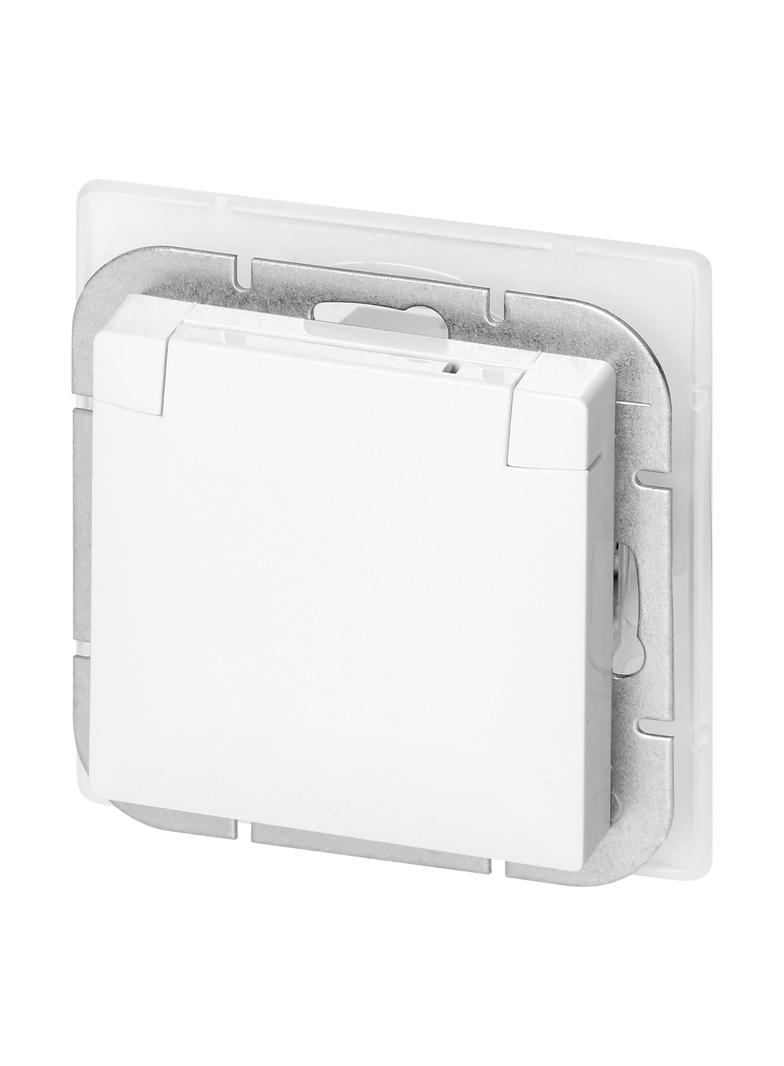 Gniazdo pojedyncze podtynkowe 2P+Z Schuko bryzgoszczelne z klapką Pearl, 16A, 250V, PT-17PH, biały