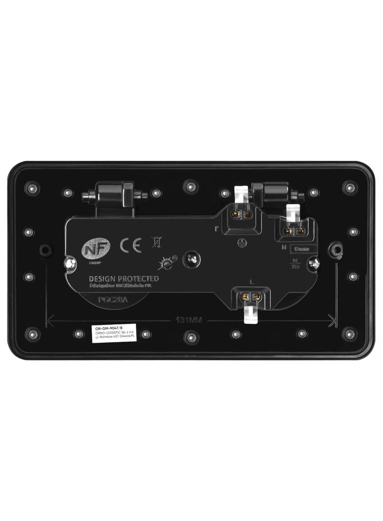 Hermetyczne gniazdo elektryczne podwójne prostokątne IP55 kąt 110st. czarne OR-GM-9047/B ORNO