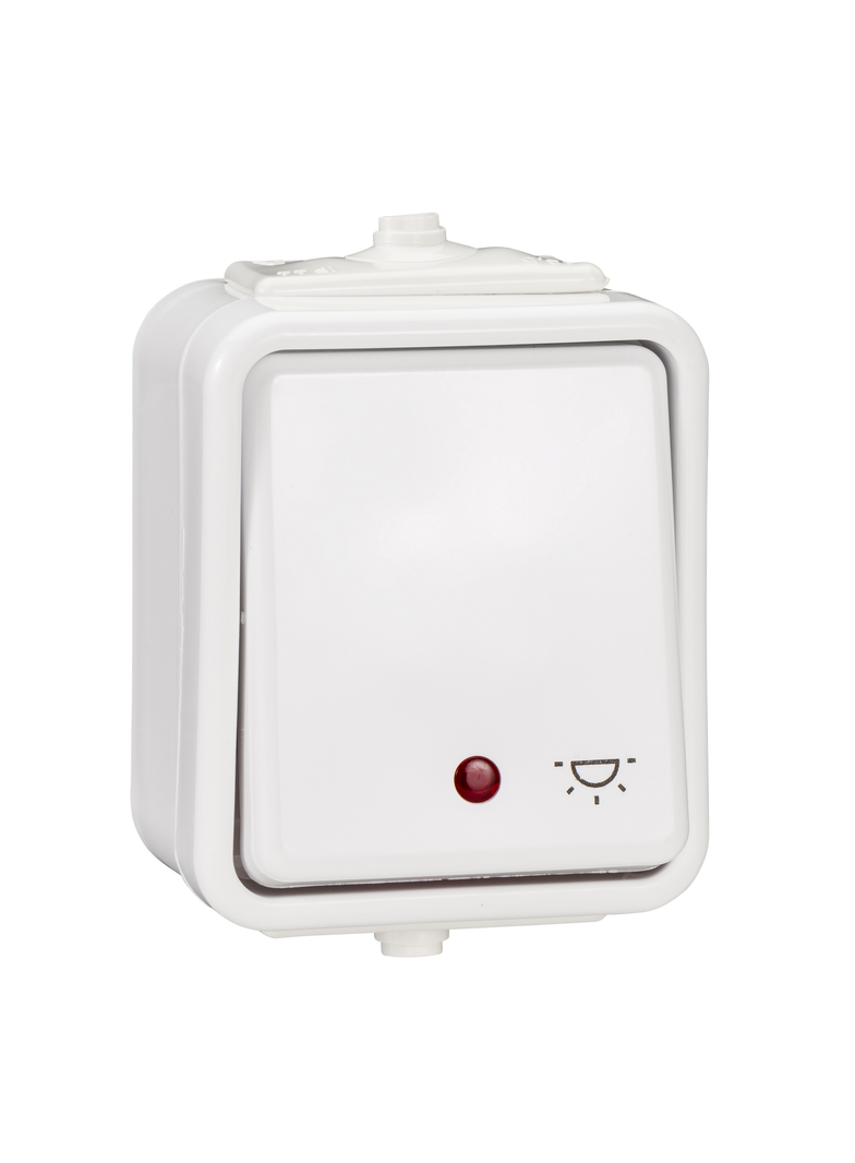 Cedar, przycisk światło z podświetleniem, IP44, biały