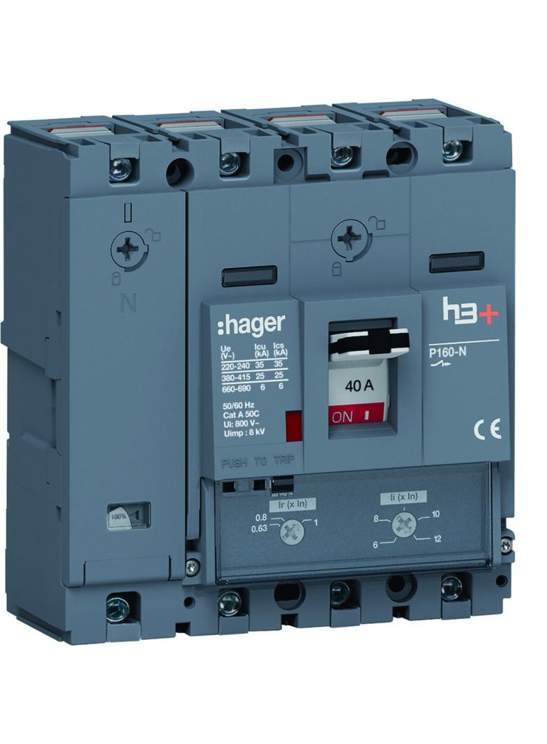 MCCB Wyłącznik mocy h3+ P160 4P 40A 25kA TM HHS041DC HAGER