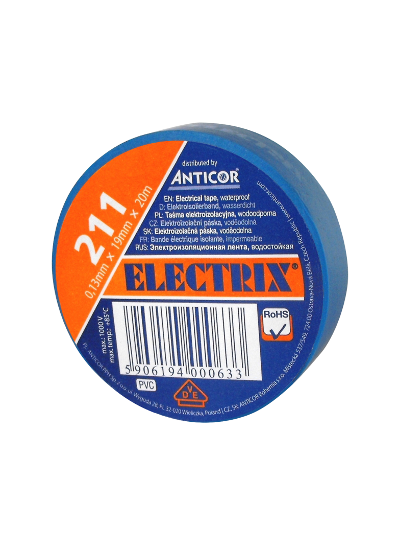 ELECTRIX 211 taśma elektroizolacyjna 0,13 mm x 19 mm x 20 m niebieska