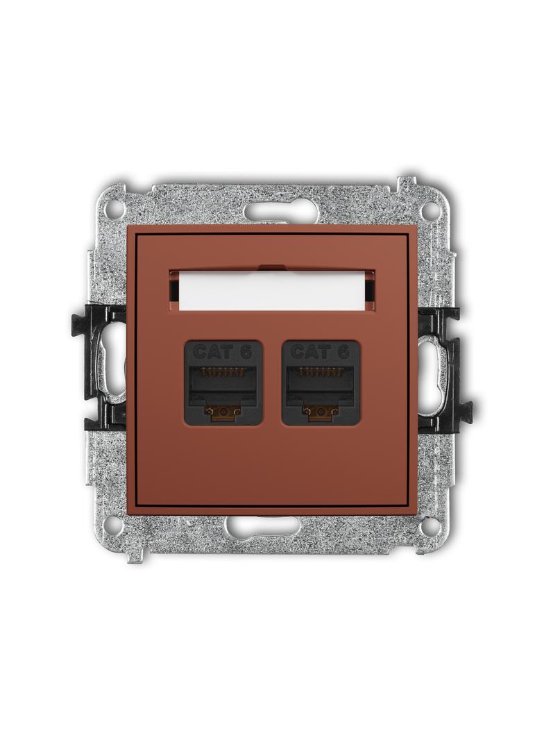 ICON Mechanizm gniazda komputerowego podwójnego 2xRJ45, kat. 6, 8-stykowy terakota