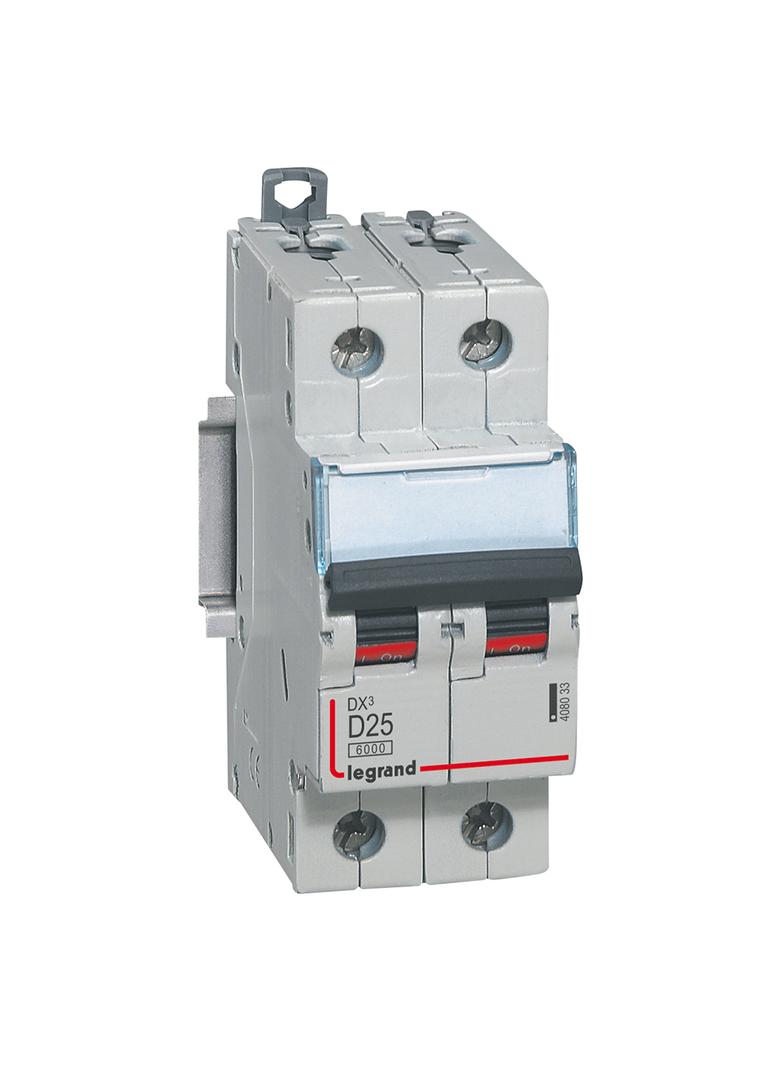 WYŁĄCZNIK NADPRĄDOWY S 302 2P D 25A 6000A SERII DX3, Legrand