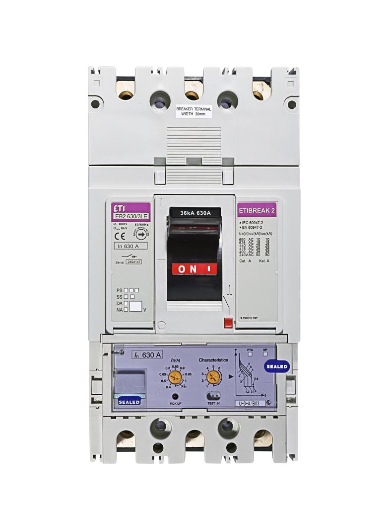 Wyłącznik mocy 36kA wyzw. elektroniczny EB2 630/3LE 630A 3P 004671121 ETI