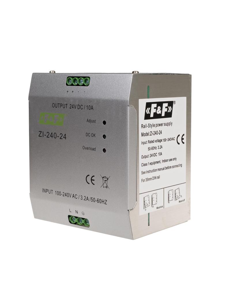 Zasilacz impulsowy przemysłowy nap. wej. 90-264V AC/120-370V DC P=240W nap. Wyj. 24V DC ZI-240-24V F&F