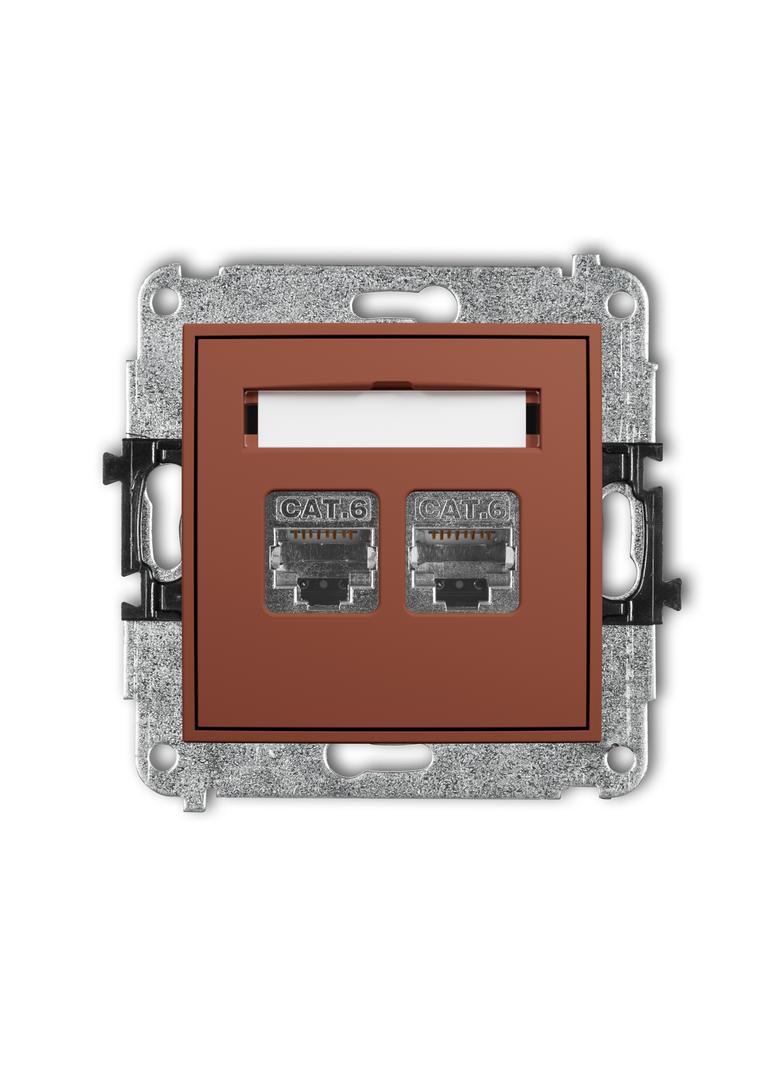 ICON Mechanizm gniazda komputerowego podwójnego 2xRJ45, kat. 6, ekranowany, 8-stykowy terakota