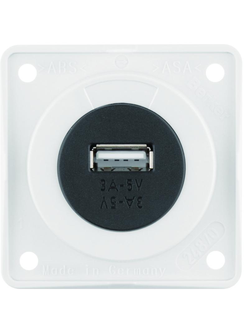 Integro Gniazdo USB ładowania pojedyncze 12V, 3A; biały połysk, mechanizm czarny