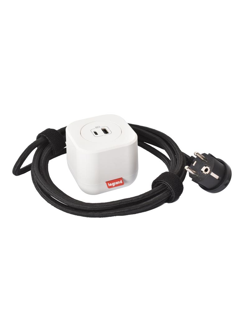 INCARA: ELECTR'ON - PODSTAWA USB A+C Z OBUDOWĄ - 2,5 M-BIAŁY, Legrand