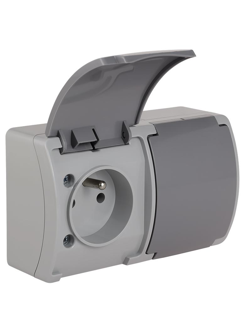 VG-Koala Gniazdo podwójne Z-ziemieniem (2x2P+Z) n/t IP44 popiel Z-lapką grafit VG 162-08 61.384 OPATÓWEK