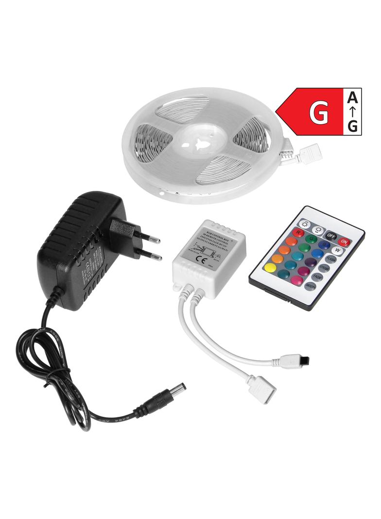 Zestaw taśma LED 12V 5050 100 30L 7.2W/m IP20 RGB 5m +Sterownik RGB +Zasilacz 12V LD-8/5M/RGB/SET ORNO