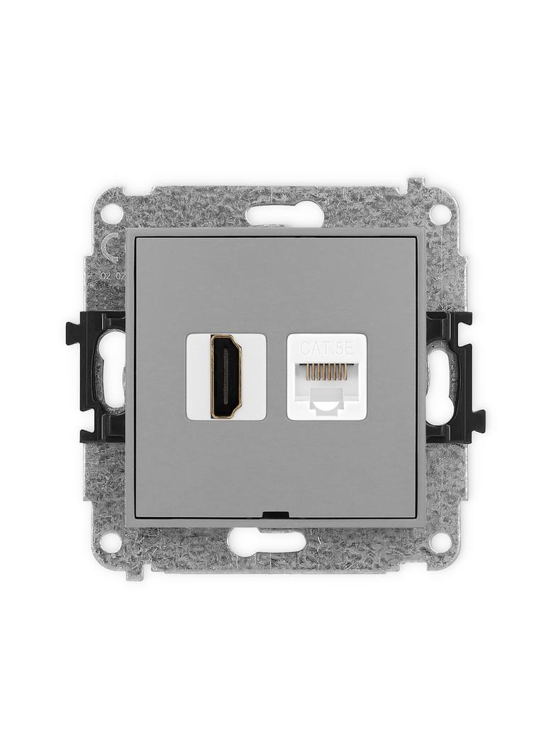 MINI Mechanizm gniazda pojedynczego HDMI 2.0 + gniazda komp. poj. 1xRJ45, kat. 5e, 8-stykowy, bez po