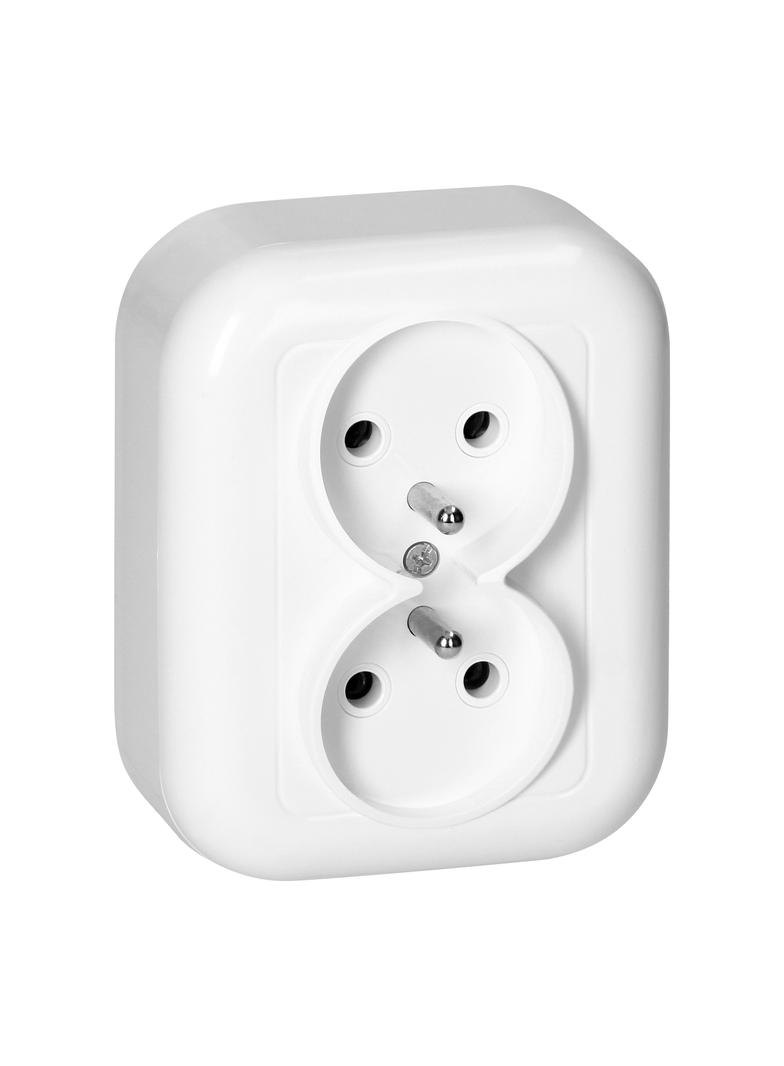 Gniazdo podwójne natynkowe 2x2p+Z 16A, 250V, FAN, biały