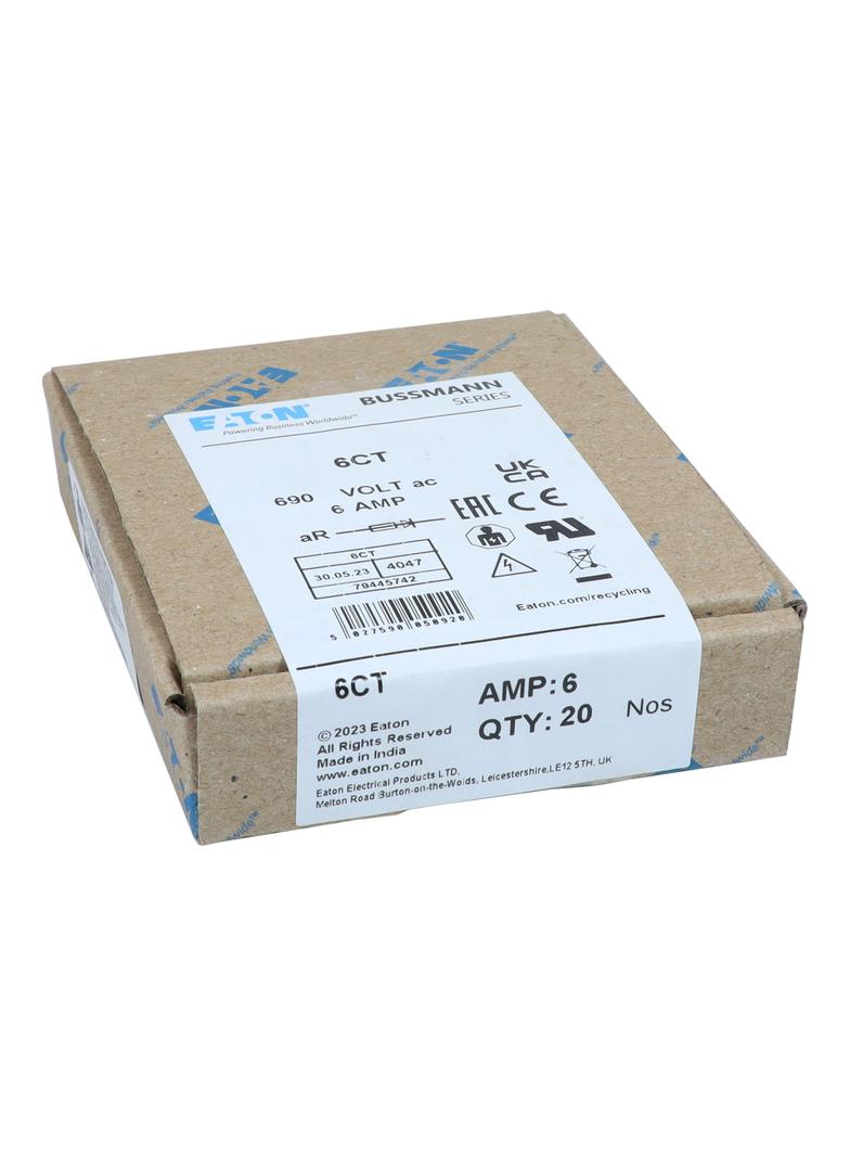 6AMP 690V IEC AC BS88 HIGH SPEED FUSE Wkładka szybka 6A AC 690V DC 500V BS88 9x75 mm aR, 6CT EATON