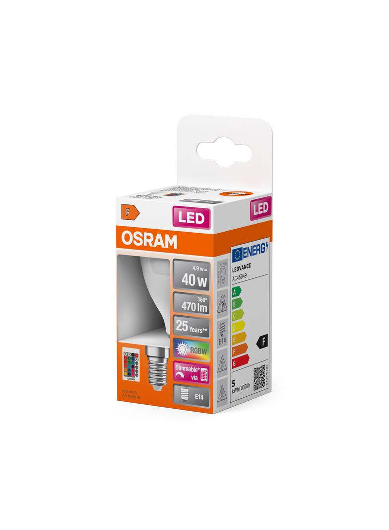 Lampa LED STAR+ CL P RGBWFR 40 dimmable via remote control 5,5W 827 E14