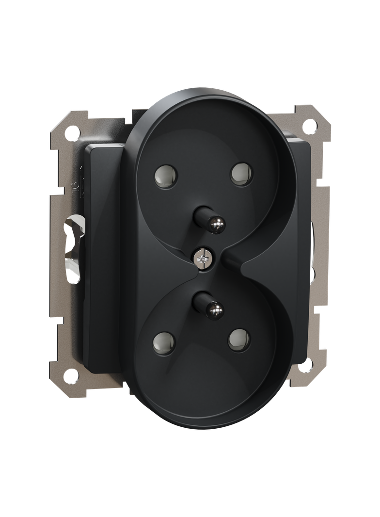 Sedna Design, gniazdo 2x2P+PE z przesłonami do ramek Sedna Design, czarny antracyt