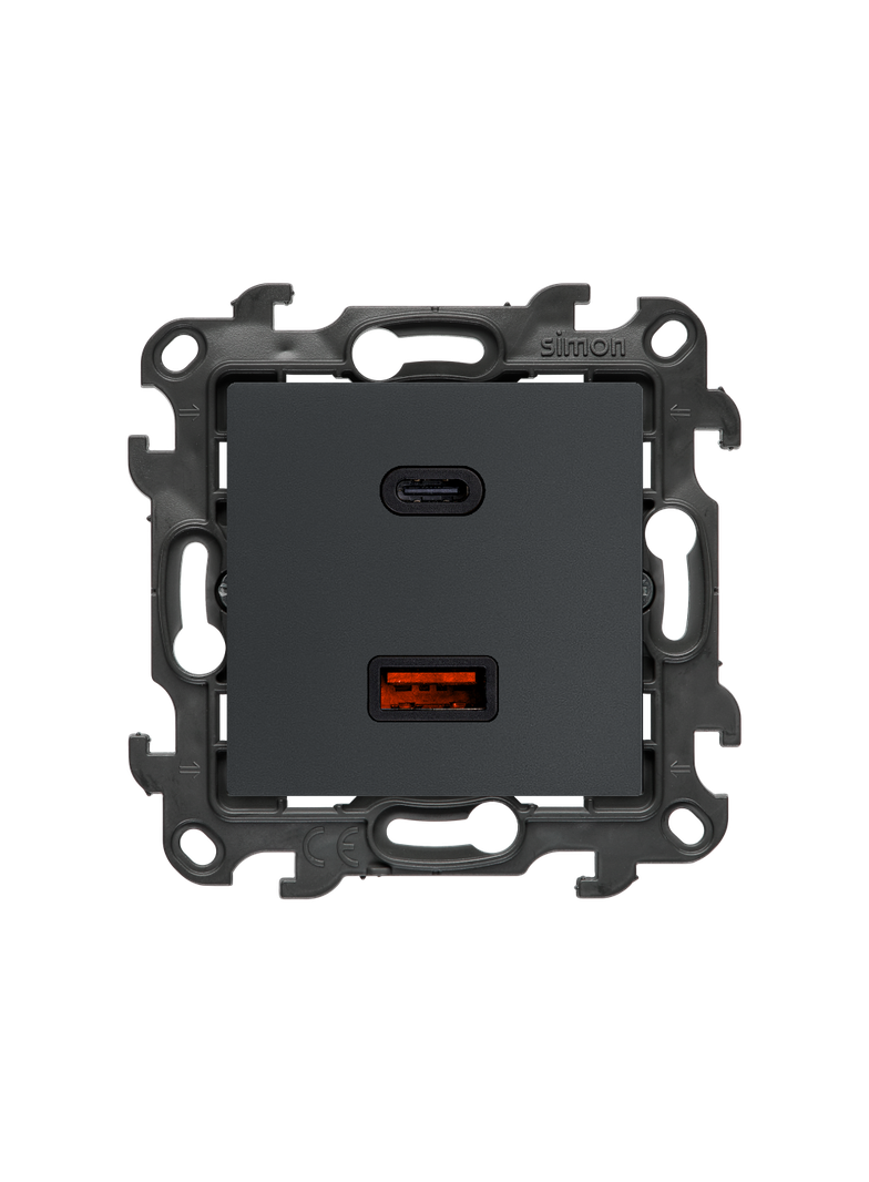 Simon 24 Ładowarka podwójna USB typ A+C Quick Charge 30W 230V grafitowy mat NEC2CAQ.01/38