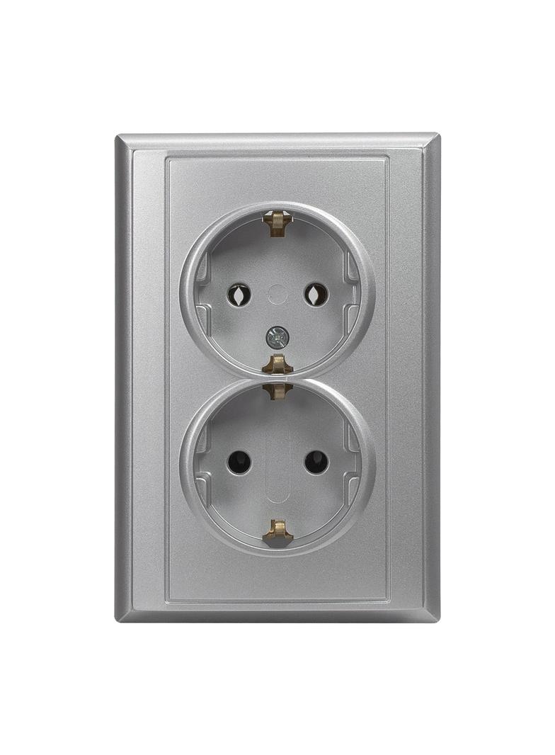 Gniazdo podwójne podtynkowe 2x2P+Z, Schuko Luna, 16A, 250V, PT-7L, srebrny