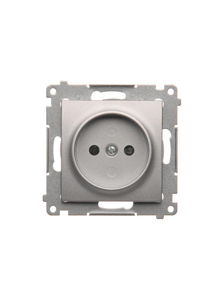 Simon 54 Gniazdo bez uziemienia z przesłonami 16A z. śrub. srebrny mat
