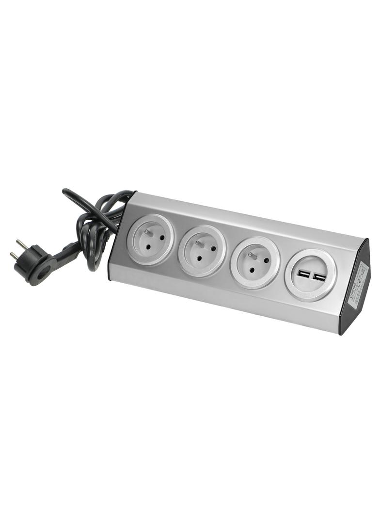 Gniazdo meblowe kuchenne z ładowarką USB montowane na rzepy z przewodem 1,5m - 3x2P+Z 2xUSB INOX FS-