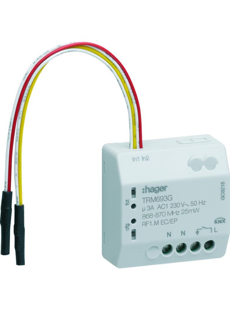 KNX q/e/s Wyjście załączające przekaźnikowe pojedyncza + wejście bezpotencjałowe 2-kr TRM693G HAGER