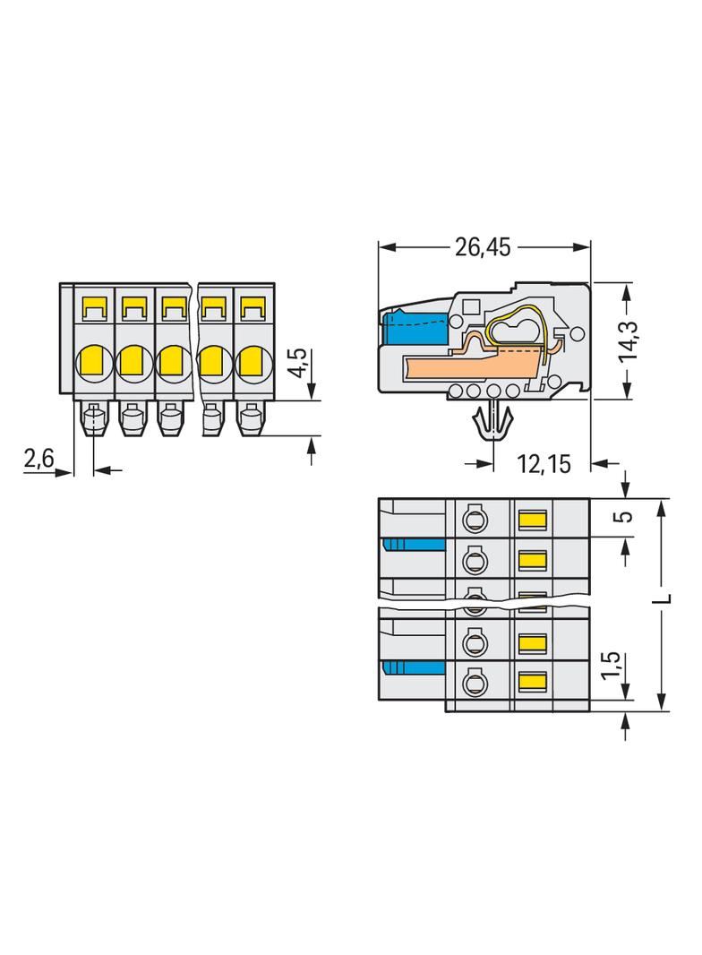 MCS-MIDI Classic gniazdo 2-bieg. j-szare raster 5 mm