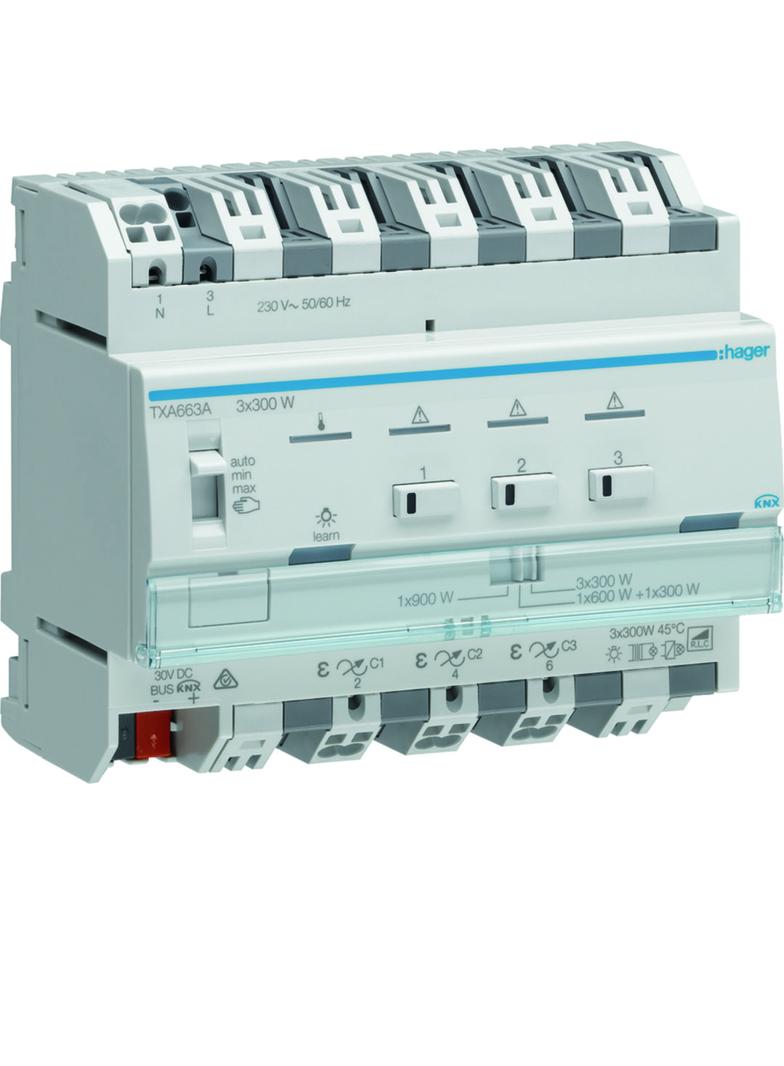 KNX e/s Ściemniacz uniwersalny 3-kanałowy 3-krotny TXA663A HAGER