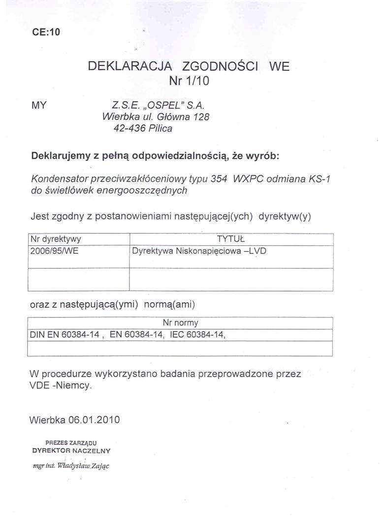 KONDENSATORY Kondensator do świetlówek energooszczędnych kolor KS-1 OSPEL