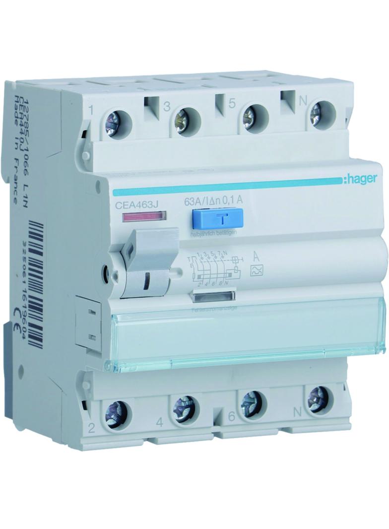RCCB Wyłącznik różnicowoprądowy 3P+N 63A 100mA 6kA CEA463J HAGER