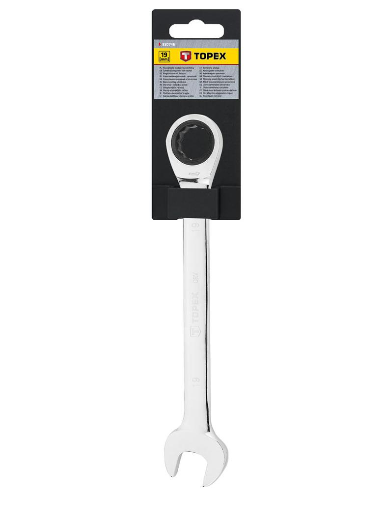 Klucz płasko-oczkowy z grzechotką, 19 mm