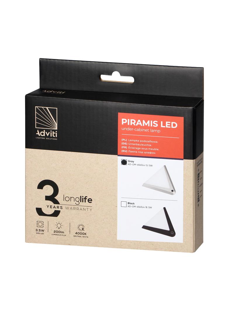 PIRAMIS lampka podszafkowa LED 3,5W, 200lm, 4000K, z włącznikiem bezdotykowym, szara AD-OM-6563L4/G/SW ORNO