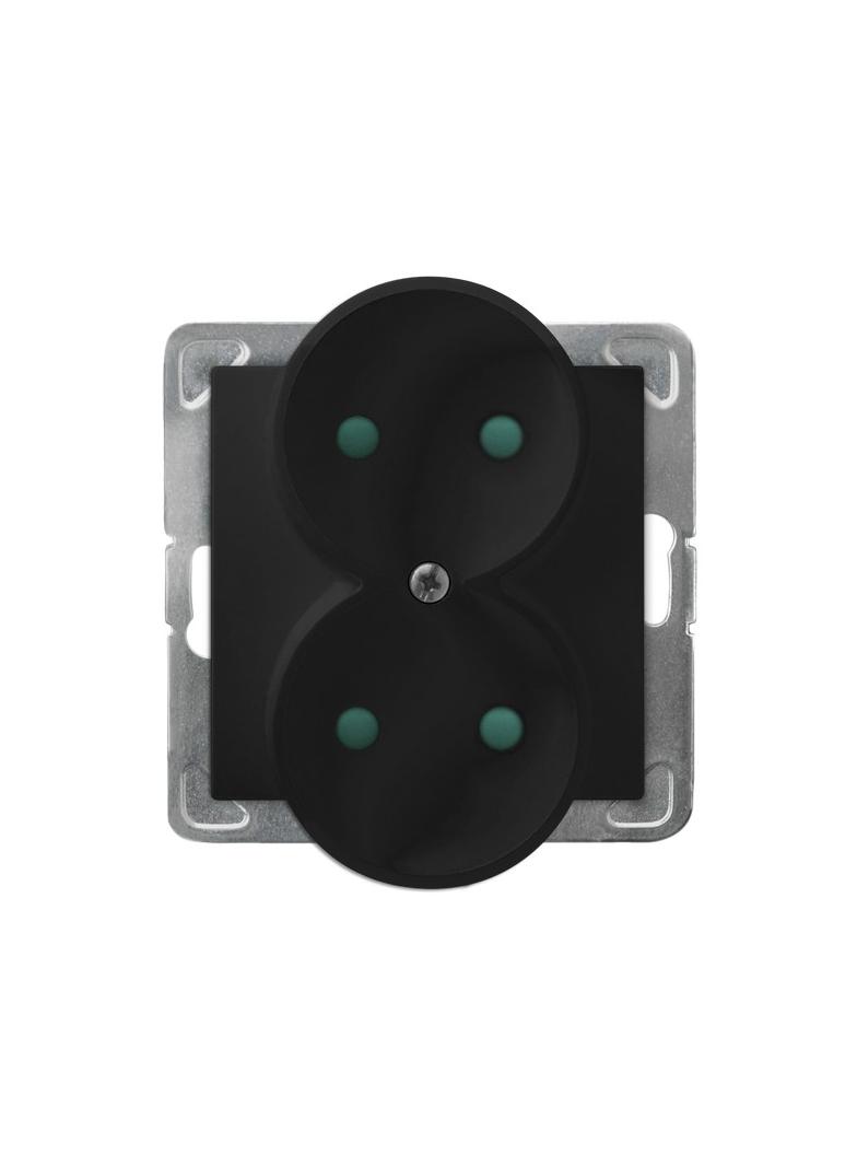 IMPRESJA Gniazdo podwójne z przesłonami torów prądowych, moduł bez ramki - kolor czarny metalik