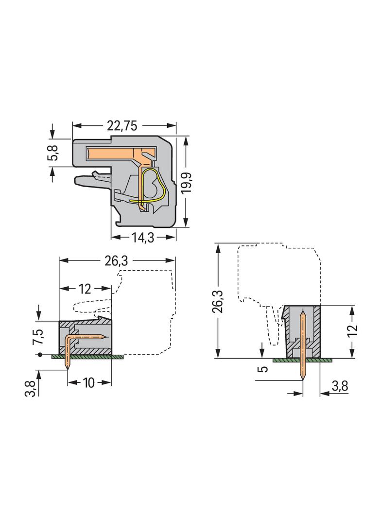 kątowy wtyk sprężynowy raster 5 mm 11-torowy