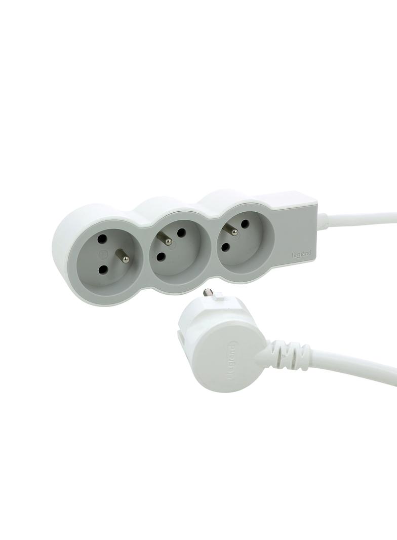 PRZEDŁUŻACZ STANDARD 3X2P+Z, Z PRZEWODEM 3.0 METRA 3X1.5 MM2 - BIAŁY/JASNOSZARY, Legrand