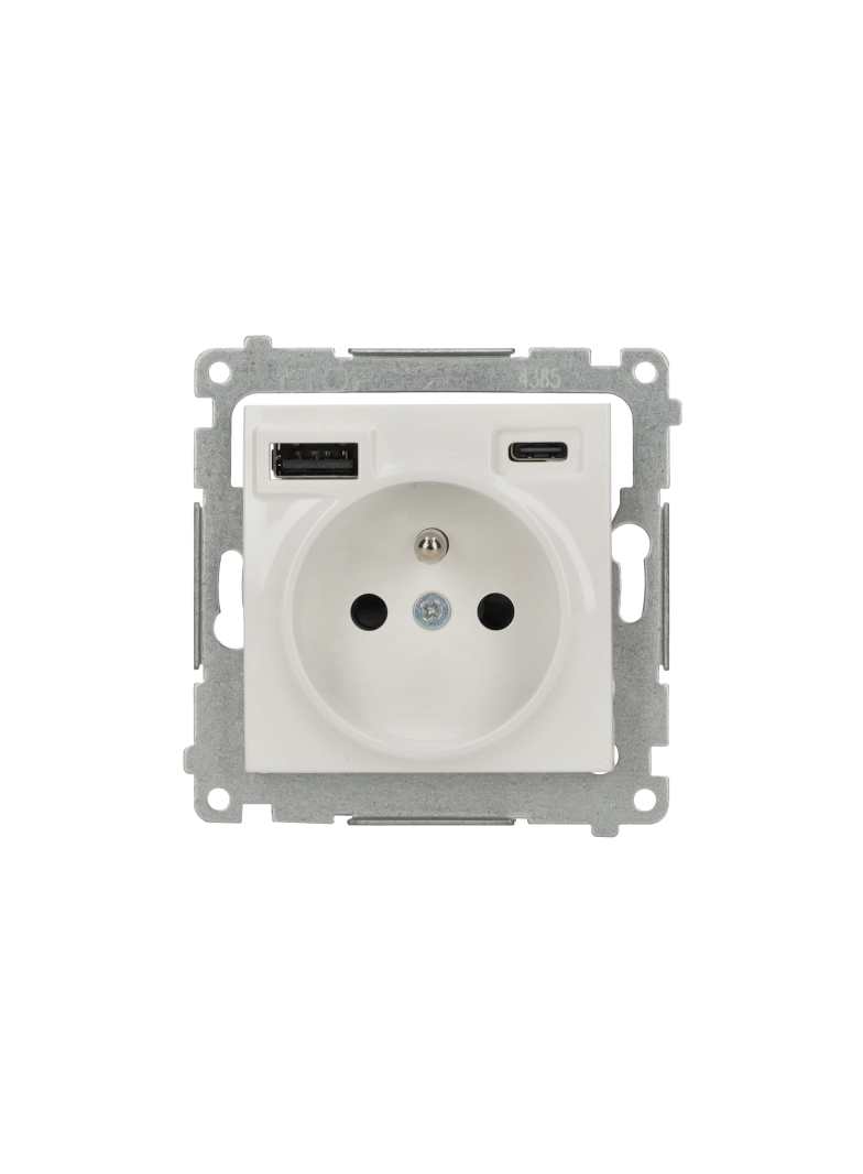 SIMON 54 Gniazdo z ładowarką USB C+A  2,1A 5V DC białe DGZ1ZUSB2CA.01/11 KONTAKT