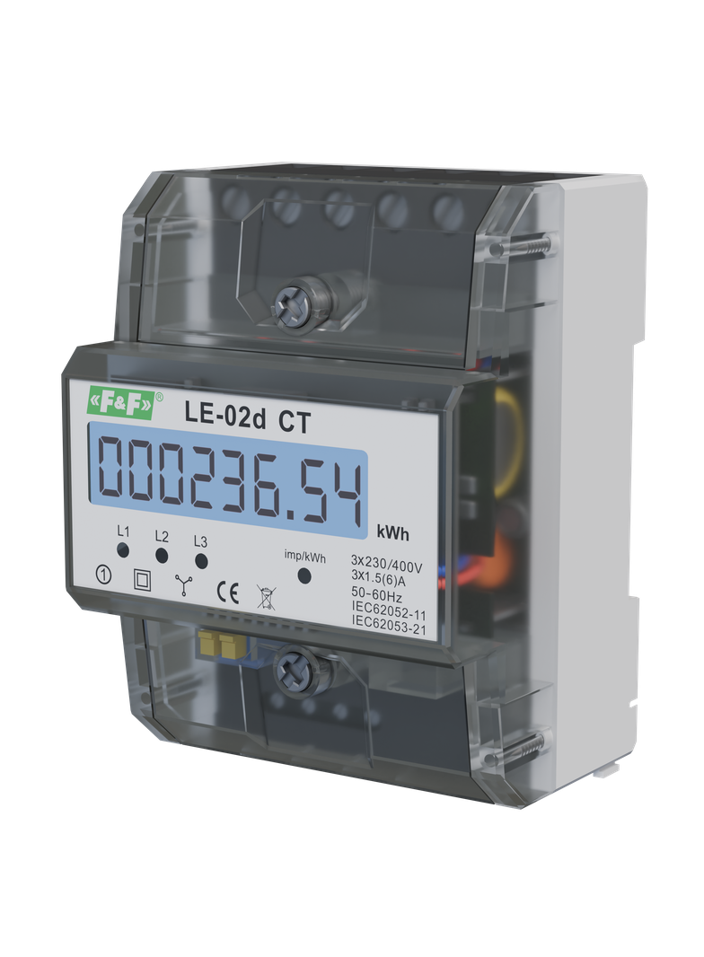 Licznik energii elektrycznej - trójfazowy z programowalną przekładnią wyświetlacz LCD kl.1 LE-02D-CT F&F