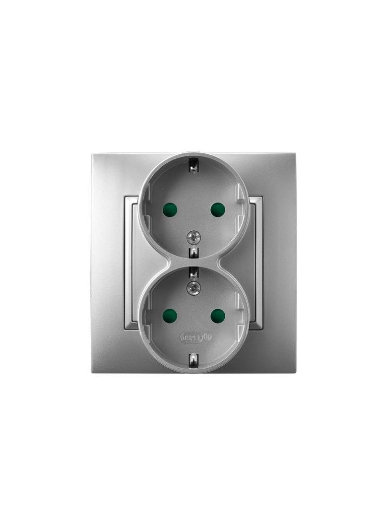 ARIA Gniazdo podwójne z uziemieniem schuko z przesłonami torów prądowych, kompletne z ramką - kolor