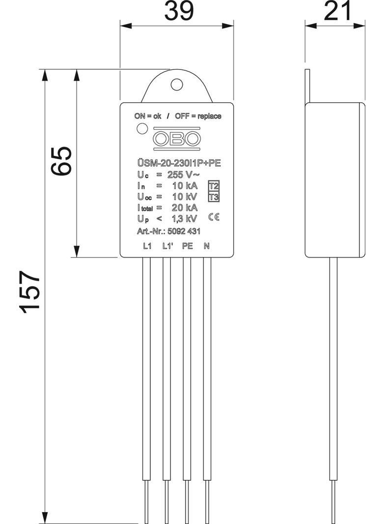 ÜSM-20-230I1P+PE Ogranicznik przepięć LED