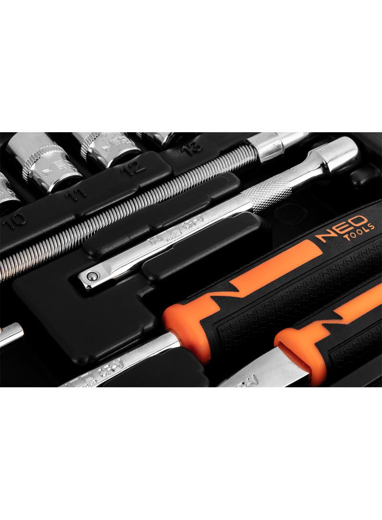 Klucze nasadowe, 1/4”, CrV, zestaw 46 szt.