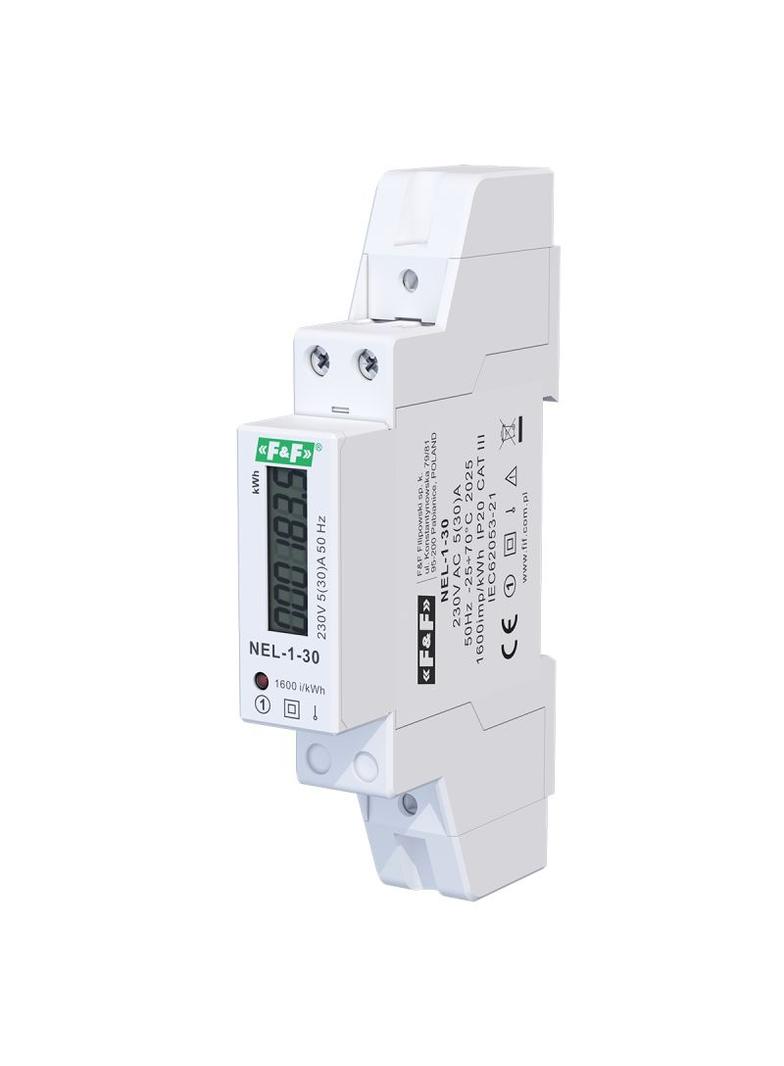 Wskaźnik zużycia energii elektrycznej 1-fazowy 230 VAC 30 A 1 moduł NEL-01-30 F&F