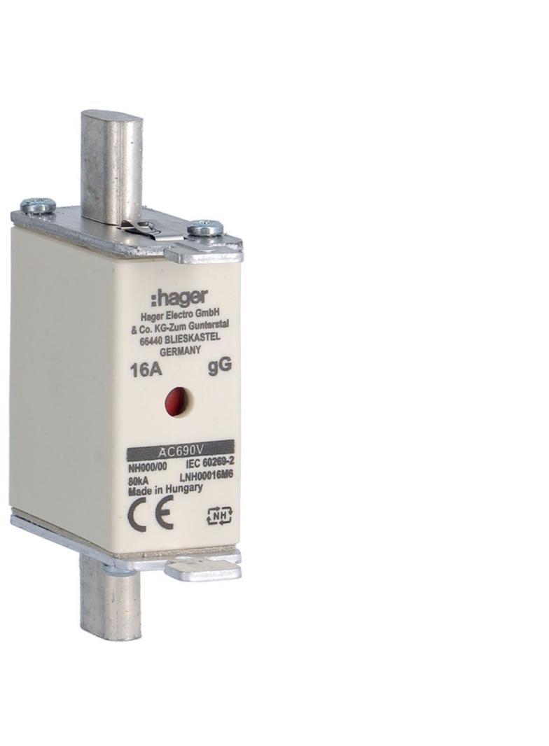 Wkładka bezp. nożowa NH00 wsk.podw. uchwyt nieiz. gG 16A 690VAC LNH00016M6 HAGER