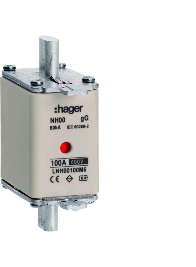 Wkładka bezp. nożowa NH00 wsk.podw. uchwyt nieiz. gG 100A 690VAC LNH00100M6 HAGER