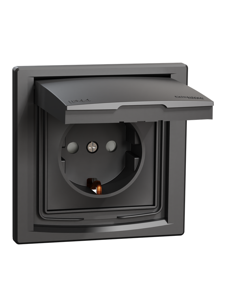 Asfora, gniazdo pojedyncze schuko, IP44, antracyt