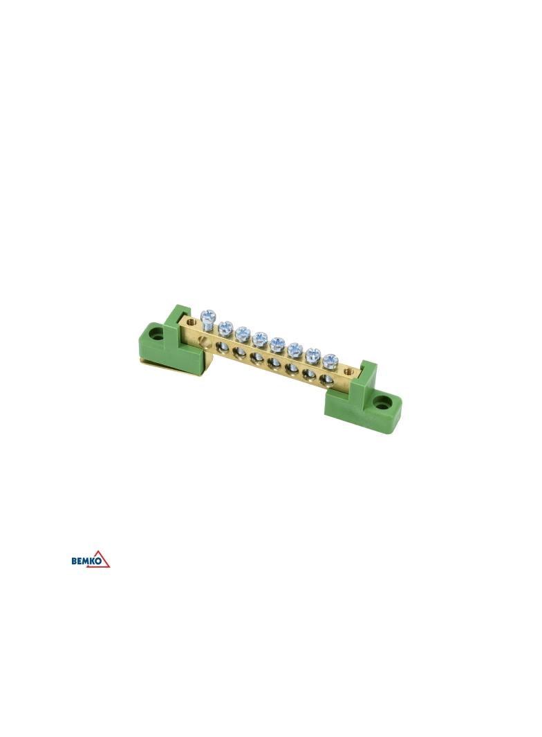 LISTWA ZACISKOWA NA IZOLATORACH PŁASKICH 6x9 8-TOROWA ZIELONA