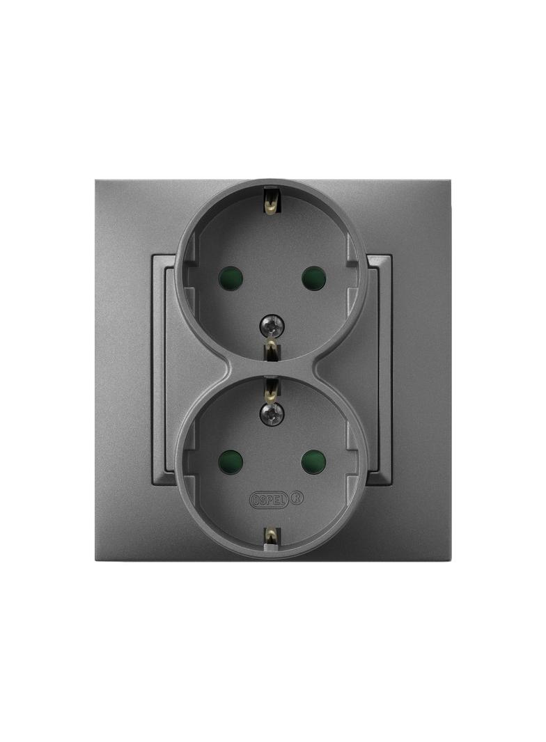 ARIA Gniazdo podwójne z uziemieniem schuko z przesłonami torów prądowych, kompletne z ramką - kolor