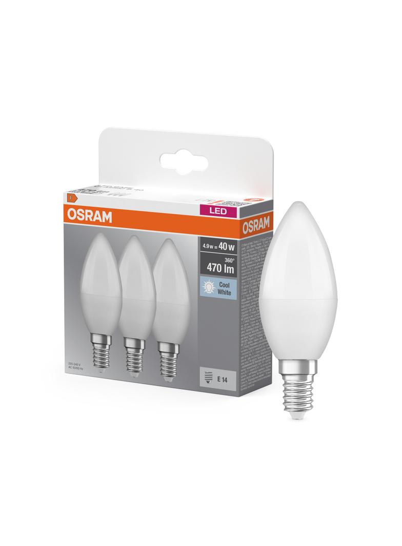 Żarówka LED x3 B37 Świeczka E14 4.9W = 40W 470lm 4000K Neutralna 180° BASE Osram